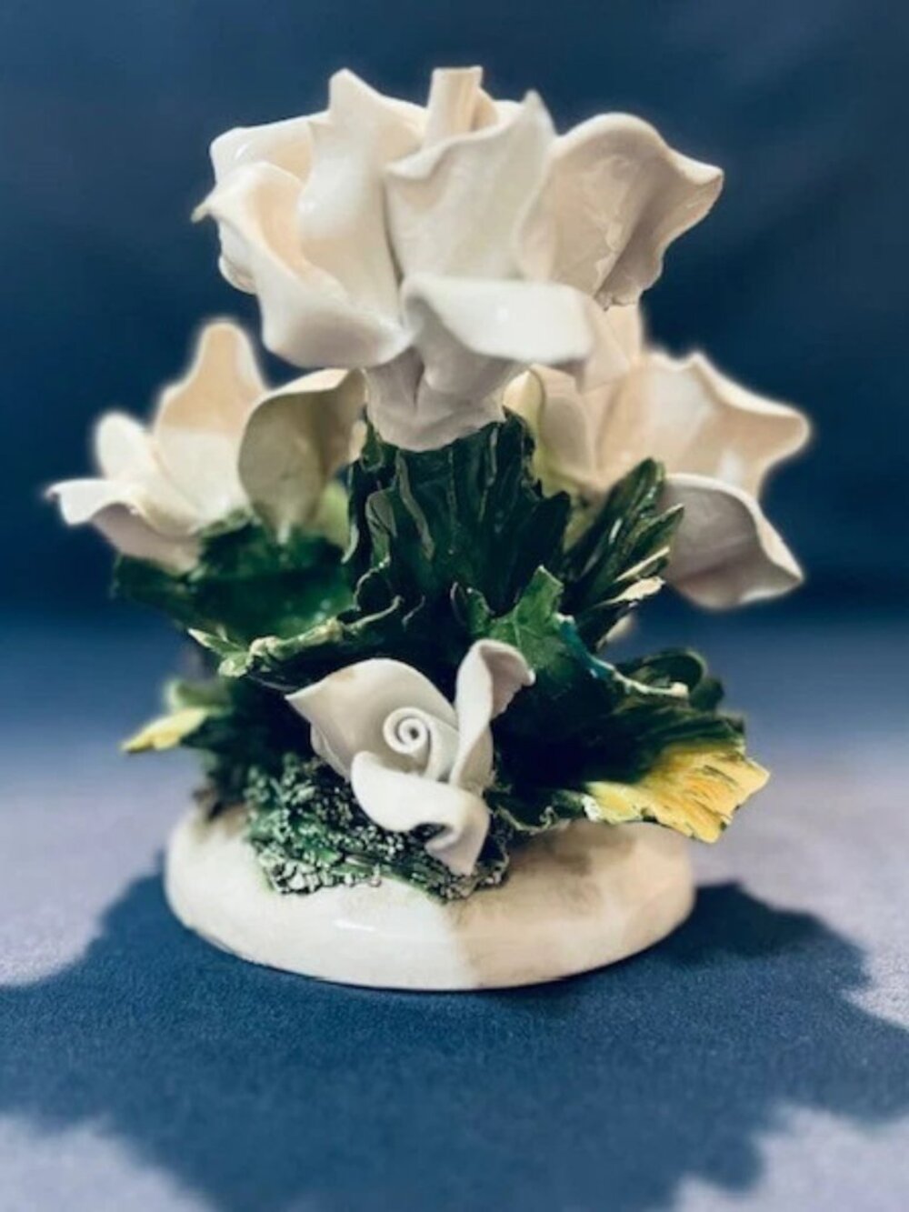 Vintage 6" Tall White Rose Flower Figurine - Capodimonte Porcelain-c:1970